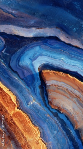 Swirling Blue and Orange Abstract Pattern With Mixed Textures in a Vibrant De...