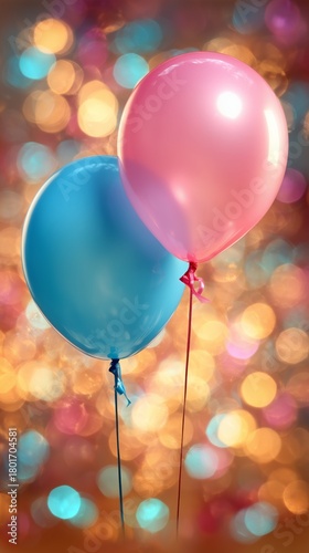 Colorful Balloons in Blue and Pink With Shimmering Bokeh Background for Celeb...