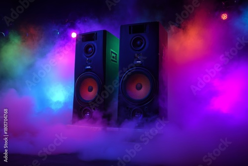 Vibrant Sound Equipment Creates an Energetic Atmosphere at a Lively Event