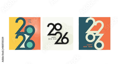 Celebrate 2026 Happy New Year with Modern Graphic Designs for Festive Greetings and Holiday Cheer, Perfect for Cards, Banners, and Social Media Posts
