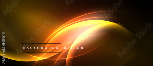 Abstract golden waves, bright light effects. Modern design elements create dynamic background. Smooth gradients, elegant curves.