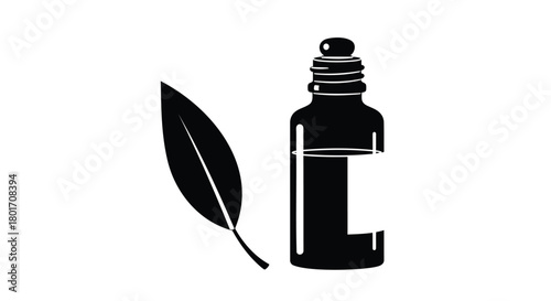 Black silhouette of a vintage ink bottle and a quill feather on a white background