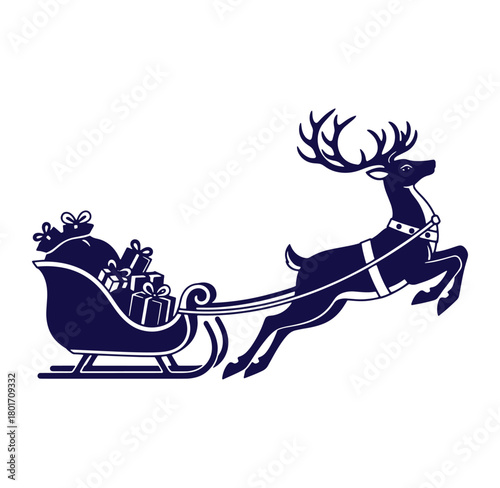 Vector illustration of a christmas reindeer pulling a sleigh filled with festive gifts