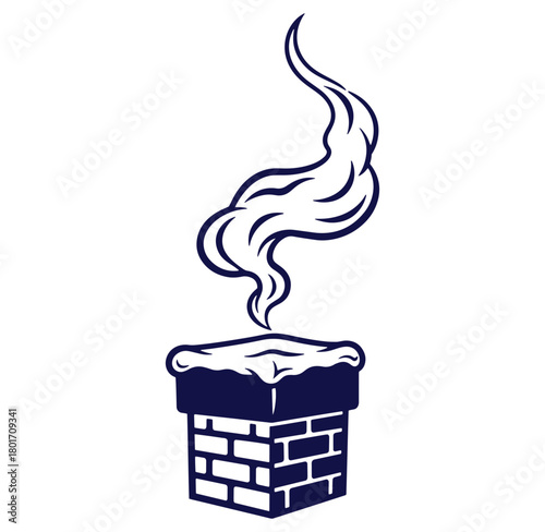 Vector illustration of a brick chimney with smoke isolated on white background