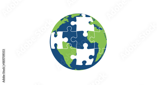 Global puzzle pieces forming a conceptual representation of earth s interconnectedness and environmental solutions