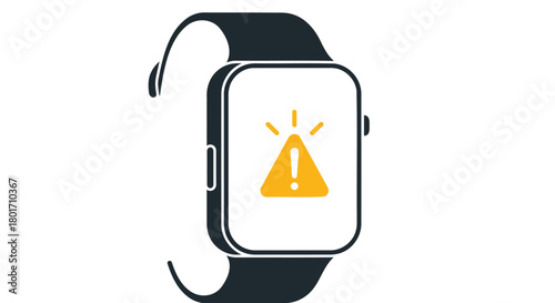Modern smartwatch displaying a yellow warning triangle alert notification on its screen