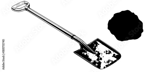 Black White Toolkit: Shovel, Trowel & Pan | Clean, isolated vector art for creative projects.