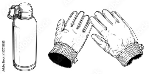 Vintage Winter Sports Gear B&W | Clean, isolated vector art for creative projects.