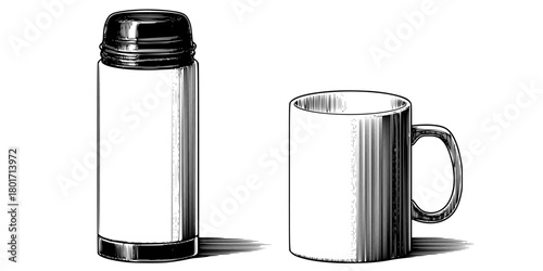 Timeless Essentials: Thermos, Flask, Travel Mug, Coffee Cup | Clean, isolated vector art for creative projects.