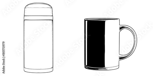 Timeless Thermos: Classic Design Black White | Clean, isolated vector art for creative projects.
