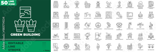 Green Building Line Editable Icons set