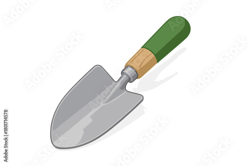 Essential gardening hand tool featuring a metal blade and green wooden handle
