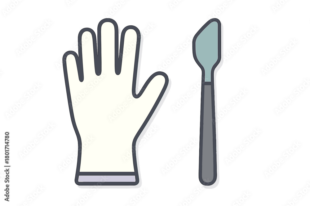 Fototapeta premium Protective glove and surgical instrument icon set for medical safety