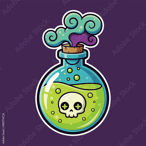 A vibrant cartoon vector illustration of a round potion bottle