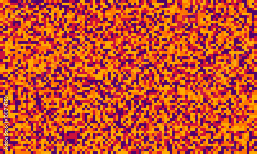 Abstract pixel art background.  Vibrant orange, red, and purple mosaic creates a dynamic, energetic texture. Perfect for website design, digital art, or as a modern, eyecatching pattern.