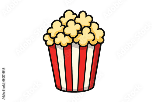 Freshly popped popcorn snack in a classic red and white striped container ready for movie night