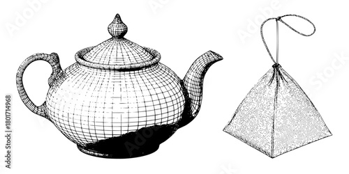 Fanciful Teapot Trio: Stylized 2D Rendering, Solid Fill, Strictly Generic | Clean, isolated vector art for creative projects.