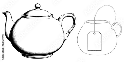 Vintage Tea Set: Delicate Ceramic Collection | Clean, isolated vector art for creative projects.