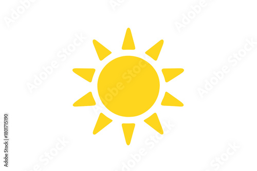Bright yellow stylized sun symbol with radiating rays for weather and summer concepts