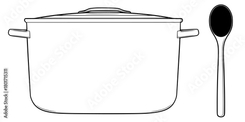Elegant Black White Culinary Pot | Clean, isolated vector art for creative projects.
