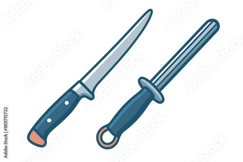 Professional kitchen boning knife and sharpening steel set for culinary preparation