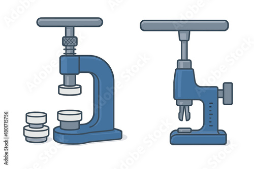 Set of two manual hand press machines used for crafting, repair, or industrial work