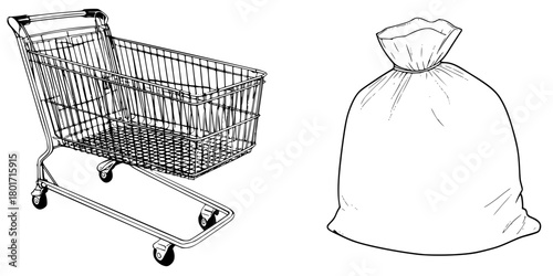 Empty Shopping Cart Garbage Bag | Clean, isolated vector art for creative projects.
