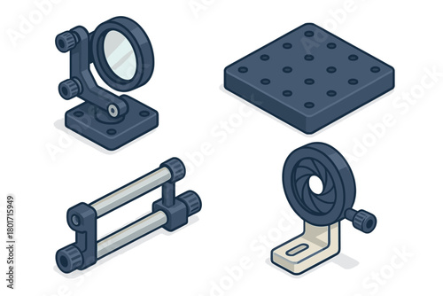 Precision optical components adjustable lens holder iris diaphragm rail assembly and perforated breadboard
