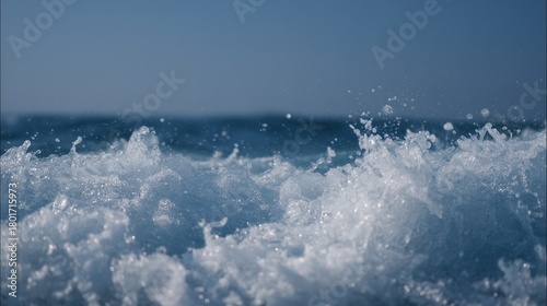 Fototapeta Naklejka Na Ścianę i Meble -  Close-up wave splashing on the sea. Spray. Froth. Element. Waves in the open ocean