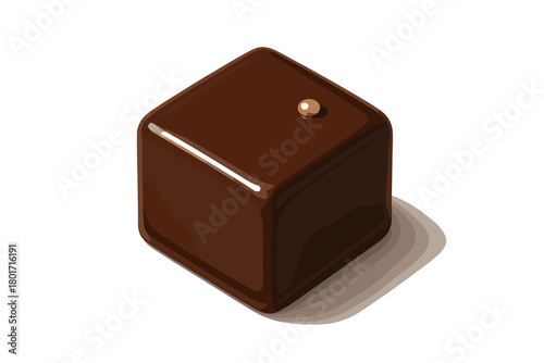 Glossy dark chocolate cube with small golden sphere decoration