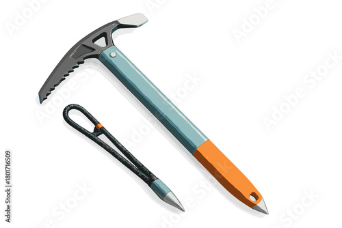 Durable ice axe and safety leash for extreme winter mountaineering and alpine sports