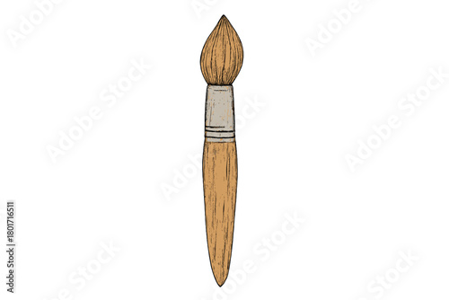 Classic round paintbrush with natural wooden handle and soft bristles for painting