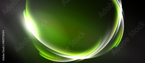 Abstract green swirl design. Smooth curves create luminous effect against dark background. Modern, elegant composition.