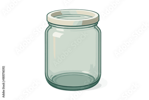 Empty glass jar with light colored lid isolated on white background