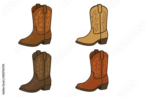 Four classic western leather boots with decorative stitching in brown tones