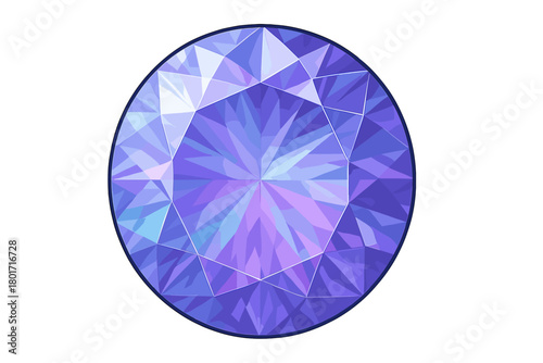 Round cut purple gemstone isolated on white background top view