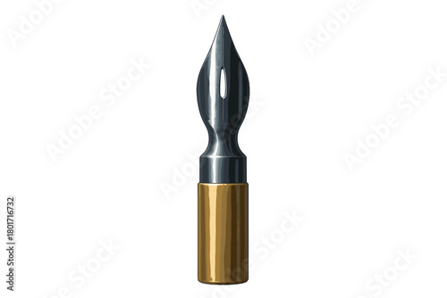 Metallic calligraphy nib with gold base isolated on white background