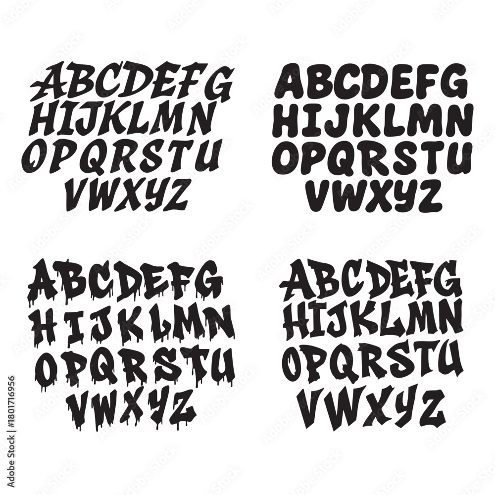 Fototapeta premium Graffiti styles of the alphabet are shown, each with a different look