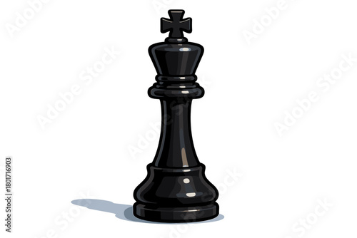 Glossy black chess king piece isolated on white background
