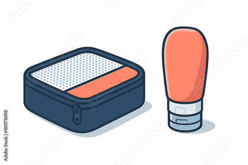 Essential travel accessories including a zippered packing cube and a small cosmetic tube