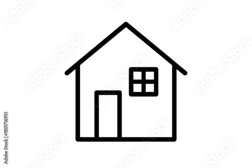 Simple outline icon of a house with pitched roof door and window