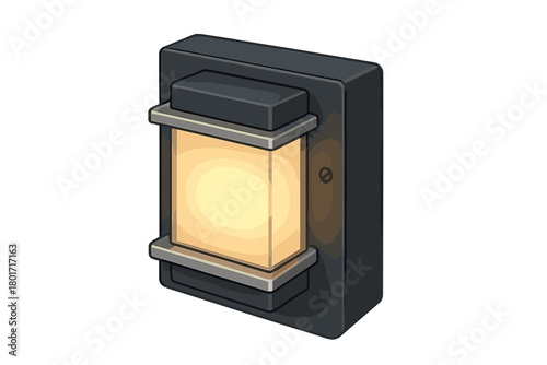 Modern dark outdoor wall lantern emitting warm glowing light