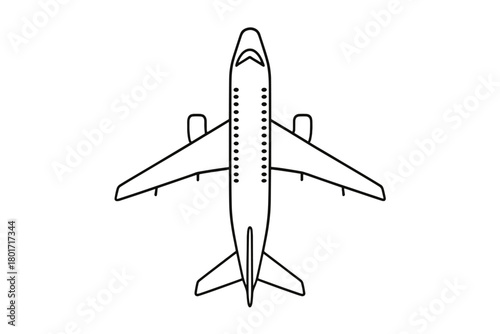 Simple outline icon of an airplane seen from above for air travel and aviation concepts