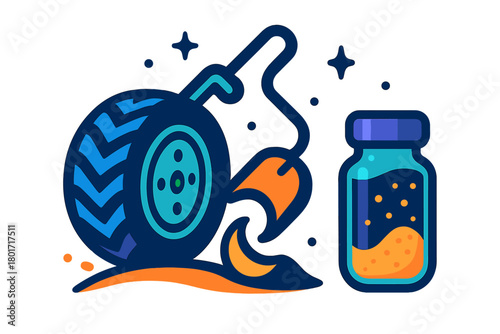Automotive tire repair sealant and inflation tool concept graphic