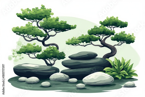 zen stones and tree