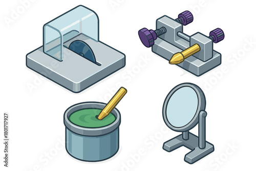 Isometric icons for jewelry creation and repair equipment