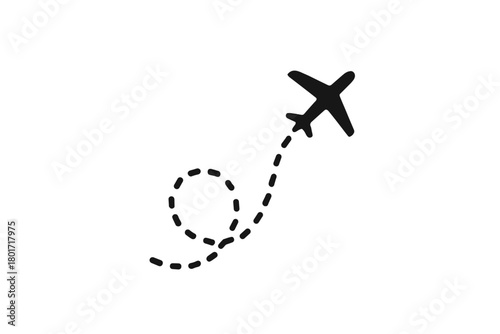 Airplane flight path with dashed line trace icon