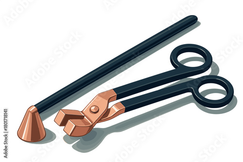 Elegant copper accented candle wick trimmer and snuffer tool set