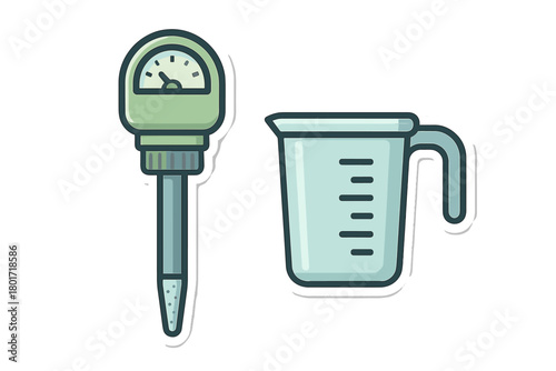 Soil moisture meter and graduated beaker essential tools for plant care