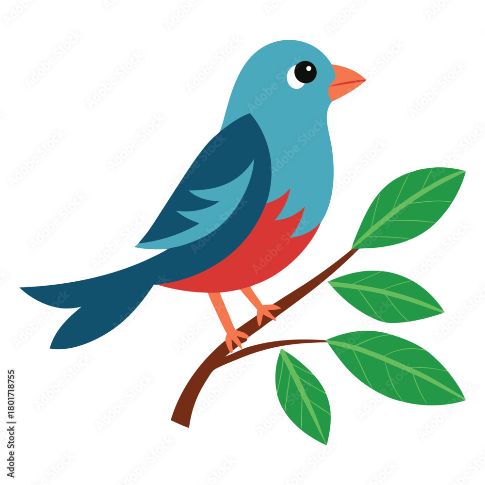 Fototapeta premium Cute Bird Sitting on Leafy Branch – Isolated Vector Design